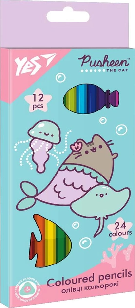 Олівці кольорові 12/24 кол. "Yes" Pusheen двосторонні тригранні, 290677 , шт Київ - фото 1