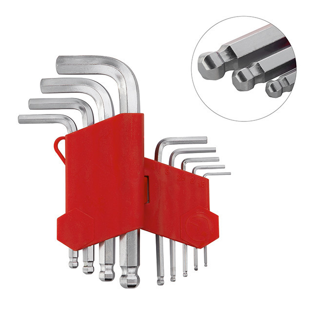 Набір ключів Г-подібних шестигранних, з кулястим наконечником, 9 од., 1,5-10 мм, Cr-V INTERTOOL HT-0605 Київ - фото 1