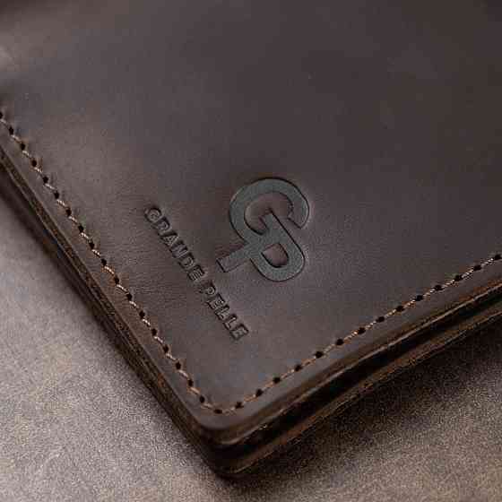 Кожаное мужское матовое портмоне GRANDE PELLE 11515 Коричневый Киев