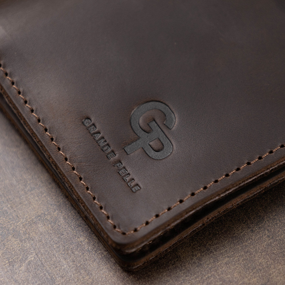 Кожаное мужское матовое портмоне GRANDE PELLE 11515 Коричневый Киев - изображение 2