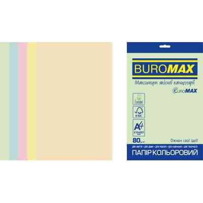 Папір Buromax А4, 80g, PASTEL, 5colors, 20sh EUROMAX (BM.2721220E-99) Вінниця