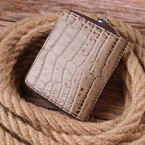 Фактурный женский кошелек с монетницей из натуральной кожи с тиснением под крокодила Бежевый (KARYA) Киев