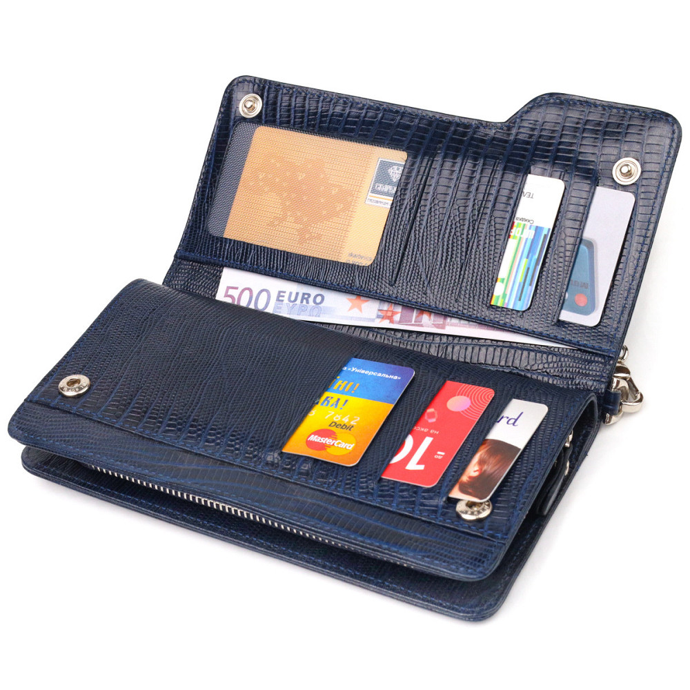 Добротное портмоне клатч из натуральной фактурной кожи CANPELLINI 21542 Синее Киев - изображение 5