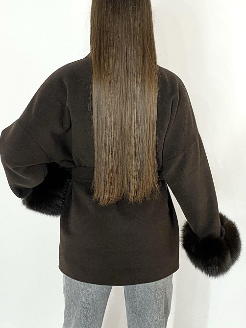 Стильне жіноче пальто з хутром Шоколадний, 3XL-4XL Харків - фото 2