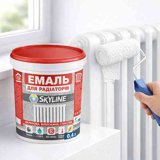 Акрилова емаль для радіаторів і труб опалення SkyLine, глянцева, термостійка, без запаху, біла, 400 мл Харків