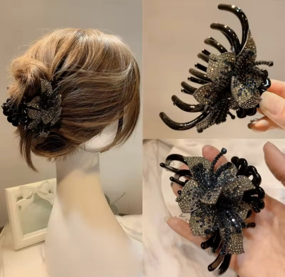 Шпилька-крабик для волосся "Квітки" Чорний Сміла - фото 7