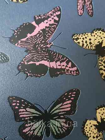 Обои виниловые на флизелине Marburg 82130 Felicita бабочки стрекозы на темно сером металлике Киев