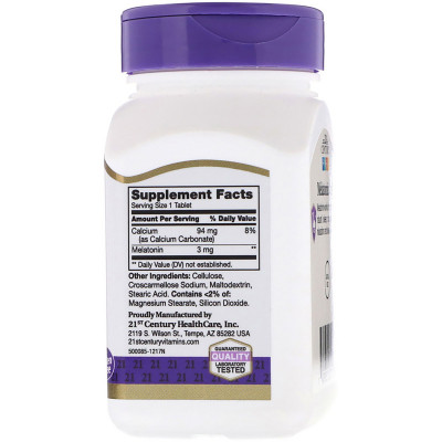 Амінокислота 21st Century Мелатонін, 3 мг, 200 таблеток (CEN22721) Вінниця - фото 2