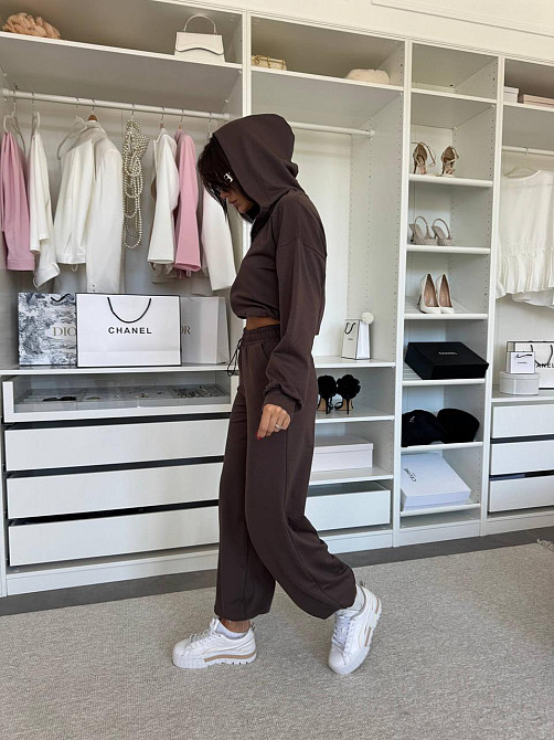 Женский прогулочный костюм двойка: зип худи и штаны двунитка Шоколад, 46/48 Одесса - изображение 3