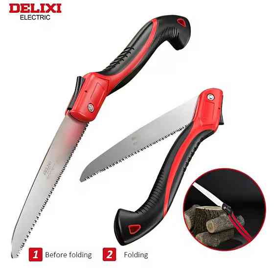 Ручная складная пила 180 мм DELIXE из прочной стали 42 см красно-черный Киев