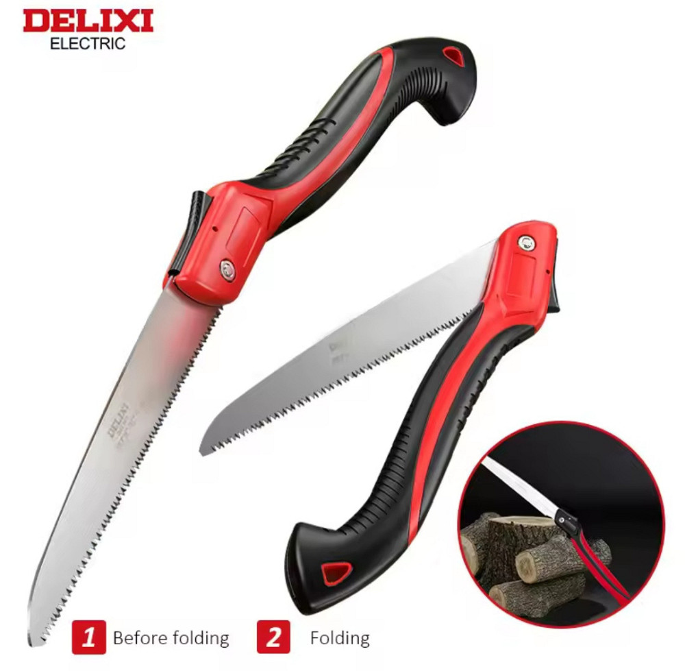 Ручная складная пила 180 мм DELIXE из прочной стали 42 см красно-черный Киев - изображение 2