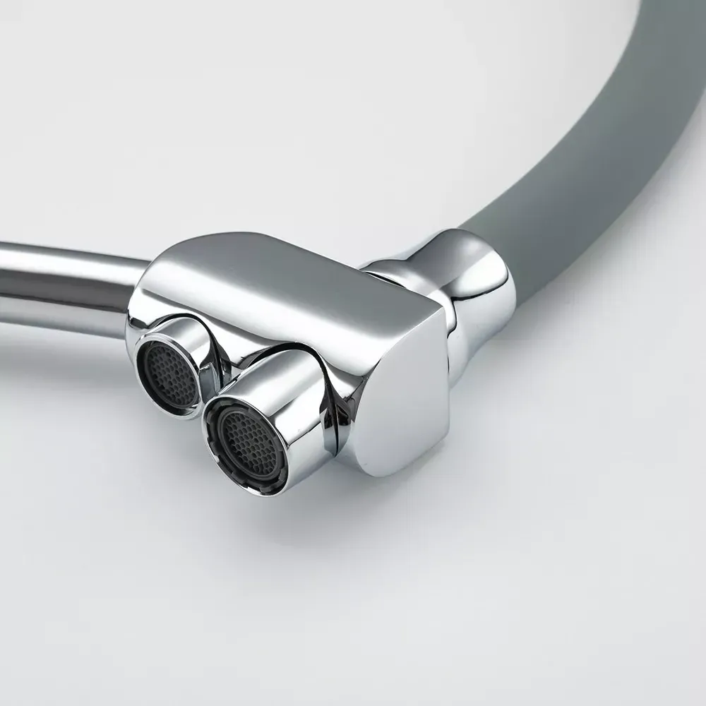 Змішувач для кухні на дві води GAPPO G4398-17 з гнучким виливом, сірий/хром Київ - фото 4