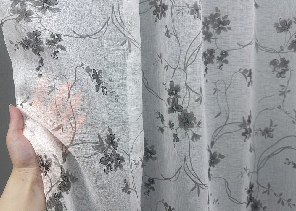 Тюль VR-Textil 1535т Flora Батист Білий з сірим 300х270 см (42-0443) Київ - фото 4