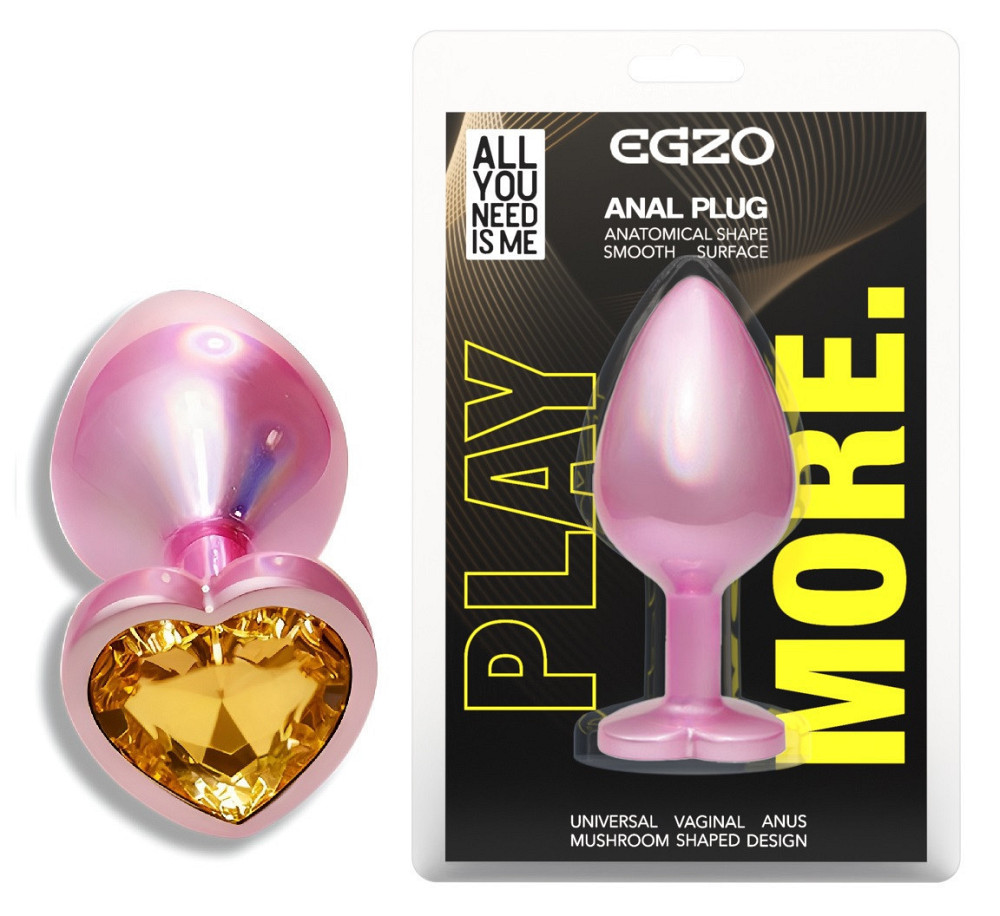 Анальна пробка з кристалом EGZO - Pink Perl Heart Plug Yellow, size S Sex Aura Київ - фото 1
