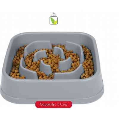 Посуд для собак Dexas Силіконова квадратна миска Slow Maze Feeder для повільного годування 1.44 л світло-сіра (0084297309930) Вінниця