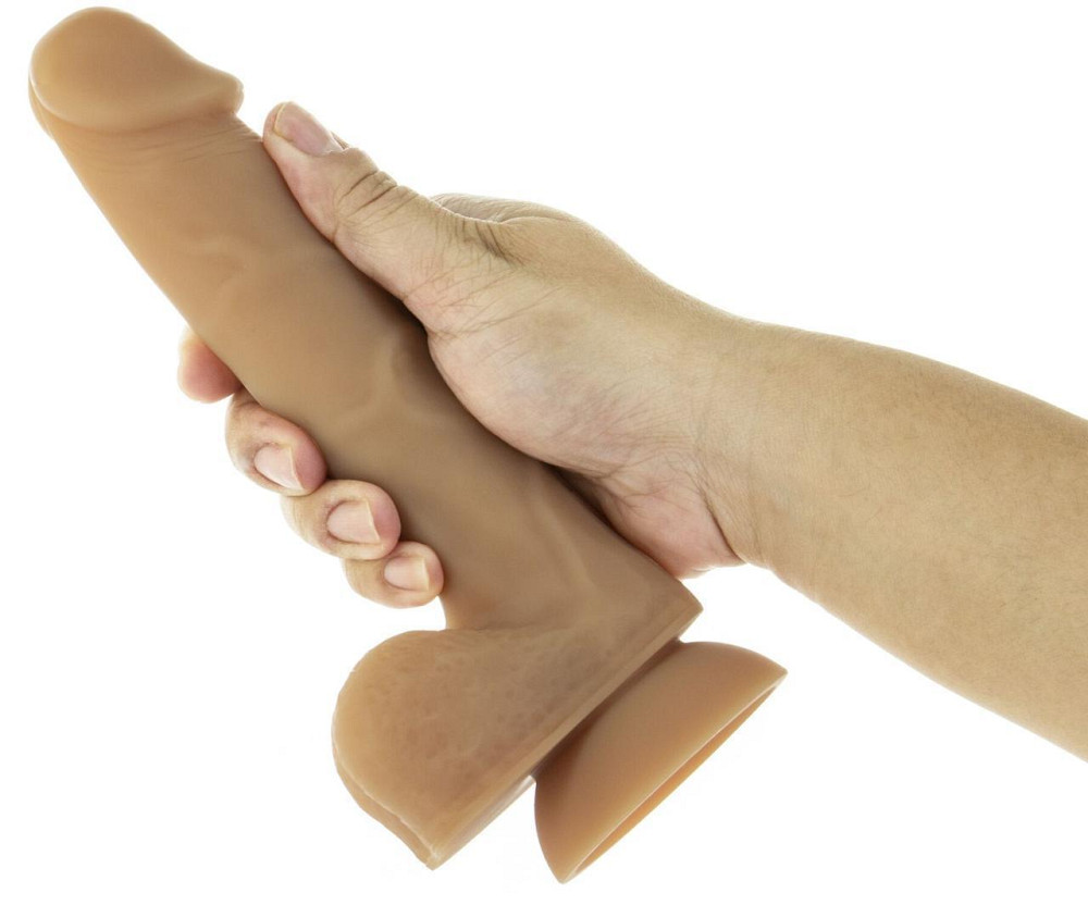 Гнучкий фалоімітатор на присосці ADDICTION — ANDREW 8″ Silicone Dong — Caramel, віброкуля в подаруно Sex Aura Київ - фото 4