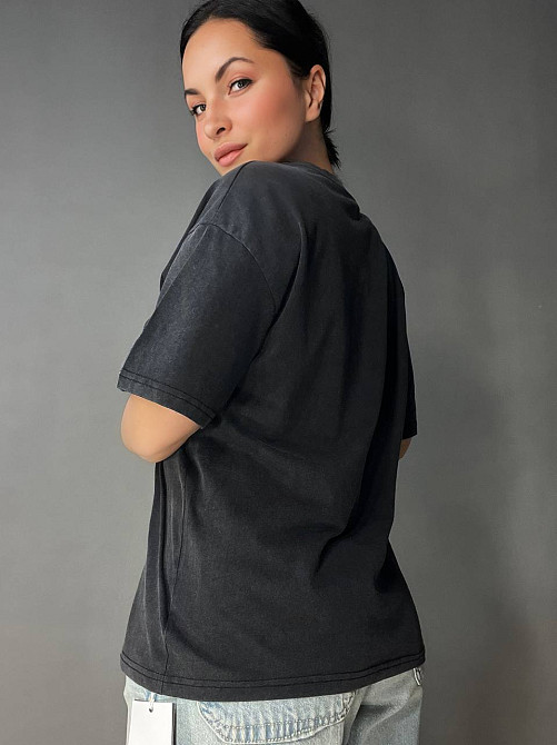 Футболка женская A-N 27039 вареная тай-дай оверсайз хлопок с надписью, черный, one size Киев - изображение 4