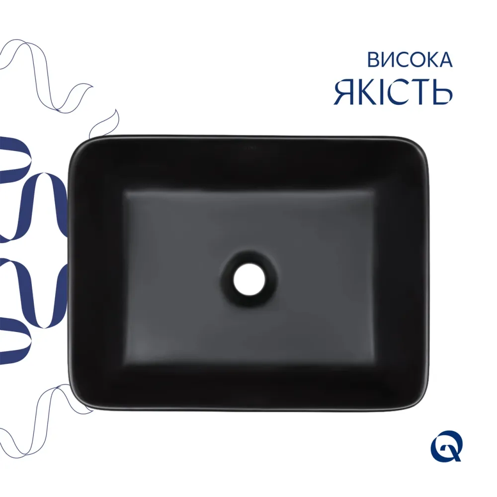 Комплект Qtap Tern: Раковина накладна прямокутна 480х370х135 мм Matt Black + Донний клапан PU03 Київ - фото 10
