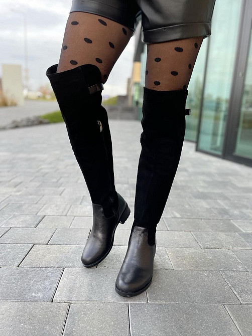 Vesna Ботфорти жіночі VESNA чорні шкіра+замша натуральна висота 53 см обхват 35-37 см (2411/2) Коломия - фото 8