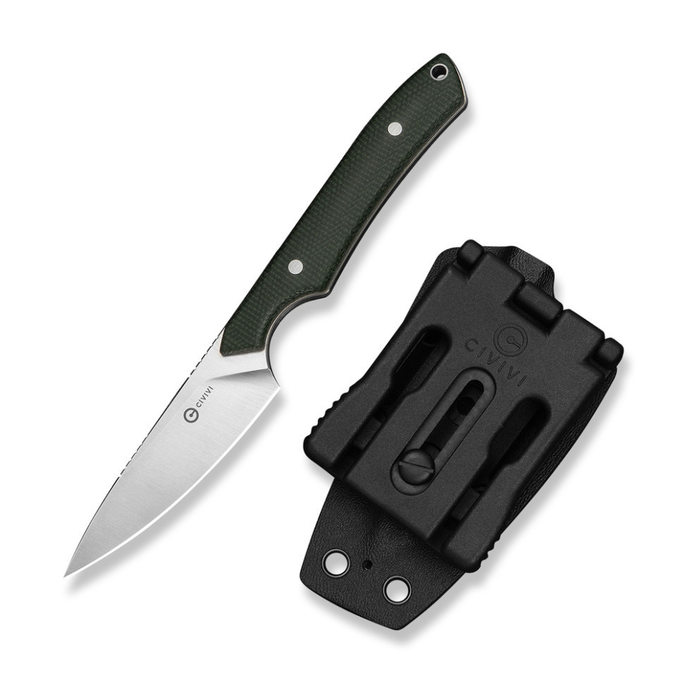 Нож фиксированный карманный Civvi High Grass Field Knife (7,4 см) 14C28N / Micarta зеленый с чехлом Киев - изображение 4