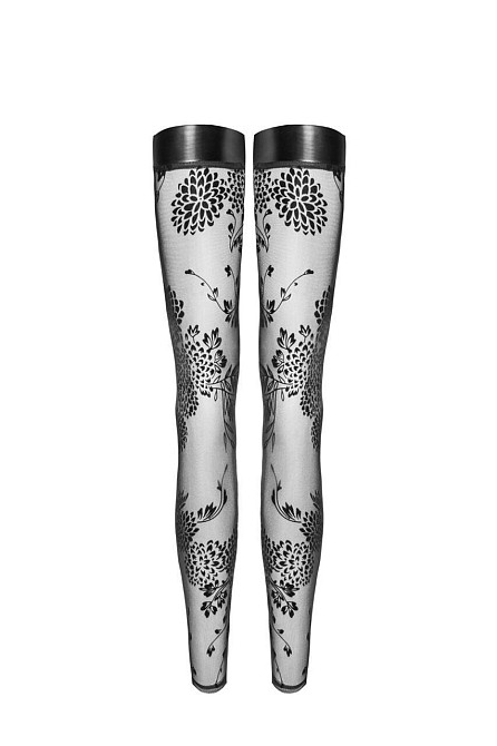 Чулки без мыска Noir Handmade F243 Tulle stockings with patterned flock embroidery, XXL Sex Aura Киев - изображение 4