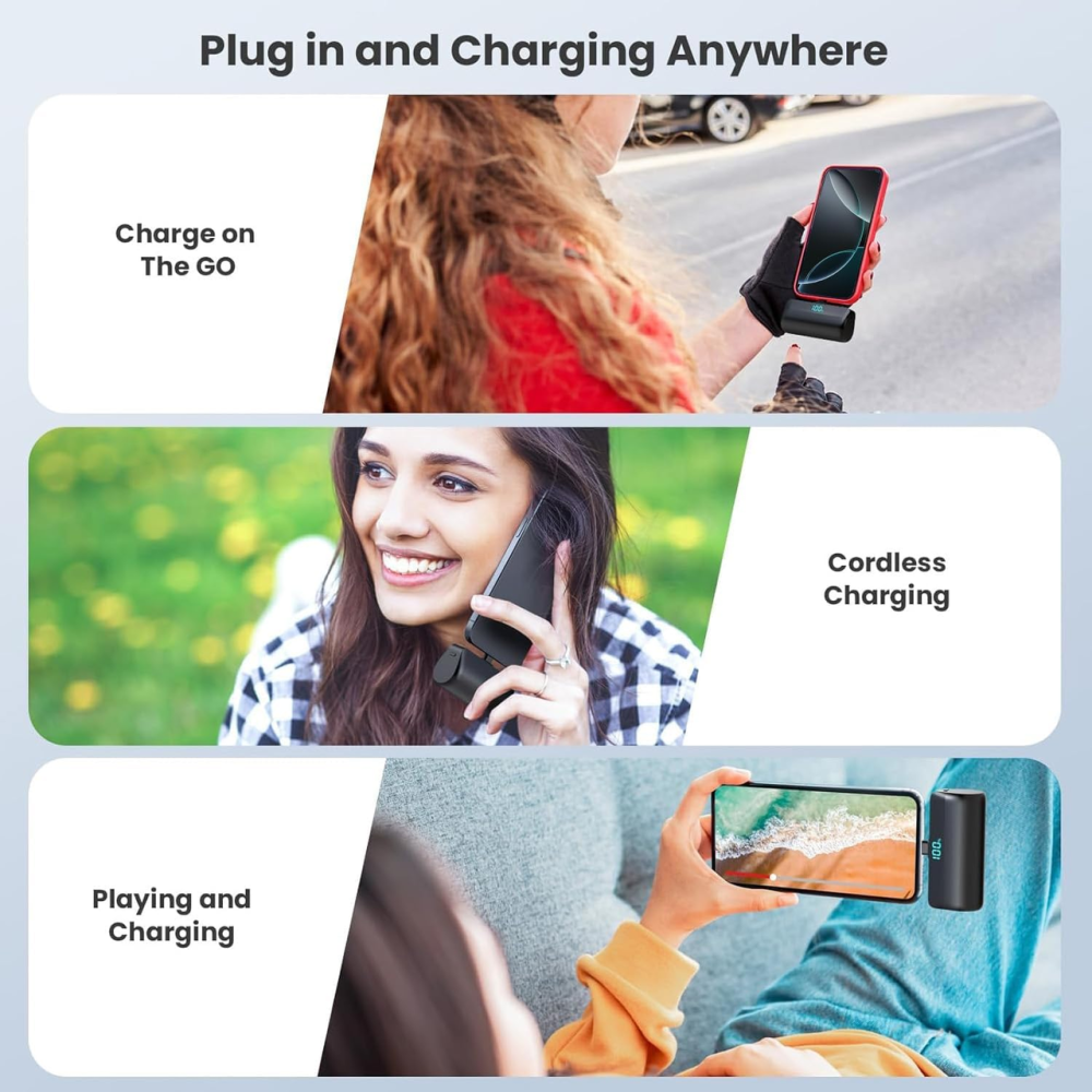 Повербанк Pxwaxpy 5200 мА·ч для iPhone 15/16, USB-C PD, быстрая зарядка, мини Power Bank с LCD-дисплеем, черный Киев - изображение 9