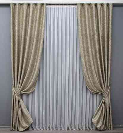 Комплект готовых штор VR-Textil Блэкаут-софт Жаклин № 671ш(Б) Бежевый с карамельным 100х270 см 2шт (31-366) Киев