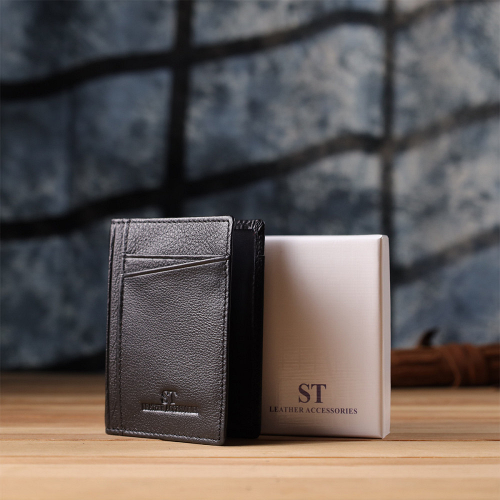 Чоловічий гаманець для карток із натуральної шкіри ST Leather 23091 Чорний Київ - фото 10