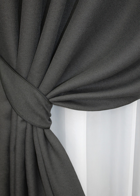 Комплект штор на люверсах VR-Textil Лен-блэкаут Лен Мешковина № 1220ш Серый 150х250см 2 шт (37-0193) Киев - изображение 5