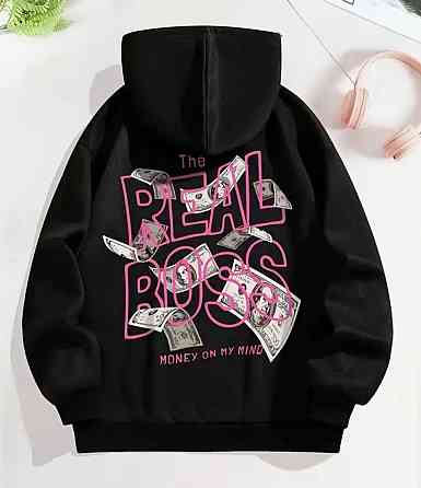 Женское стильное оверсайз худи с принтом тринитка на флисе Одесса