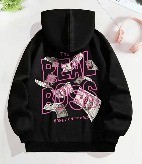 Женское стильное оверсайз худи с принтом тринитка на флисе Одесса - изображение 2