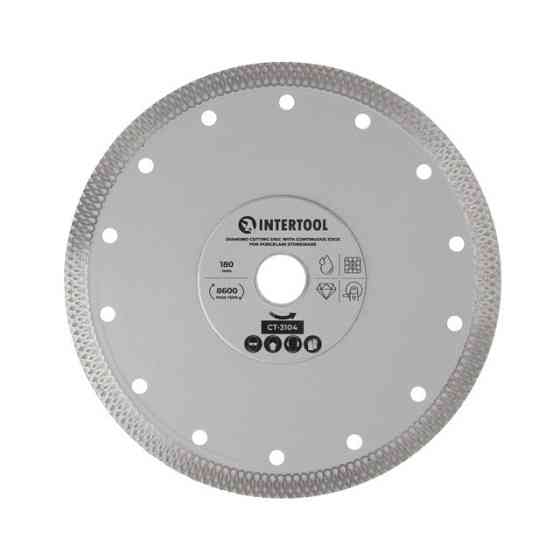 Диск отрезной алмазный, со сплошной кромкой, по керамогранита, 180 мм, 36%, 8600 об/мин INTERTOOL CT-3104 Киев
