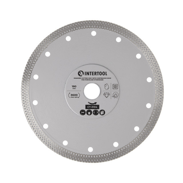 Диск відрізний алмазний, з суцільною кромкою, по керамограніту, 180 мм, 36%, 8600 об/хв INTERTOOL CT-3104 Київ - фото 1