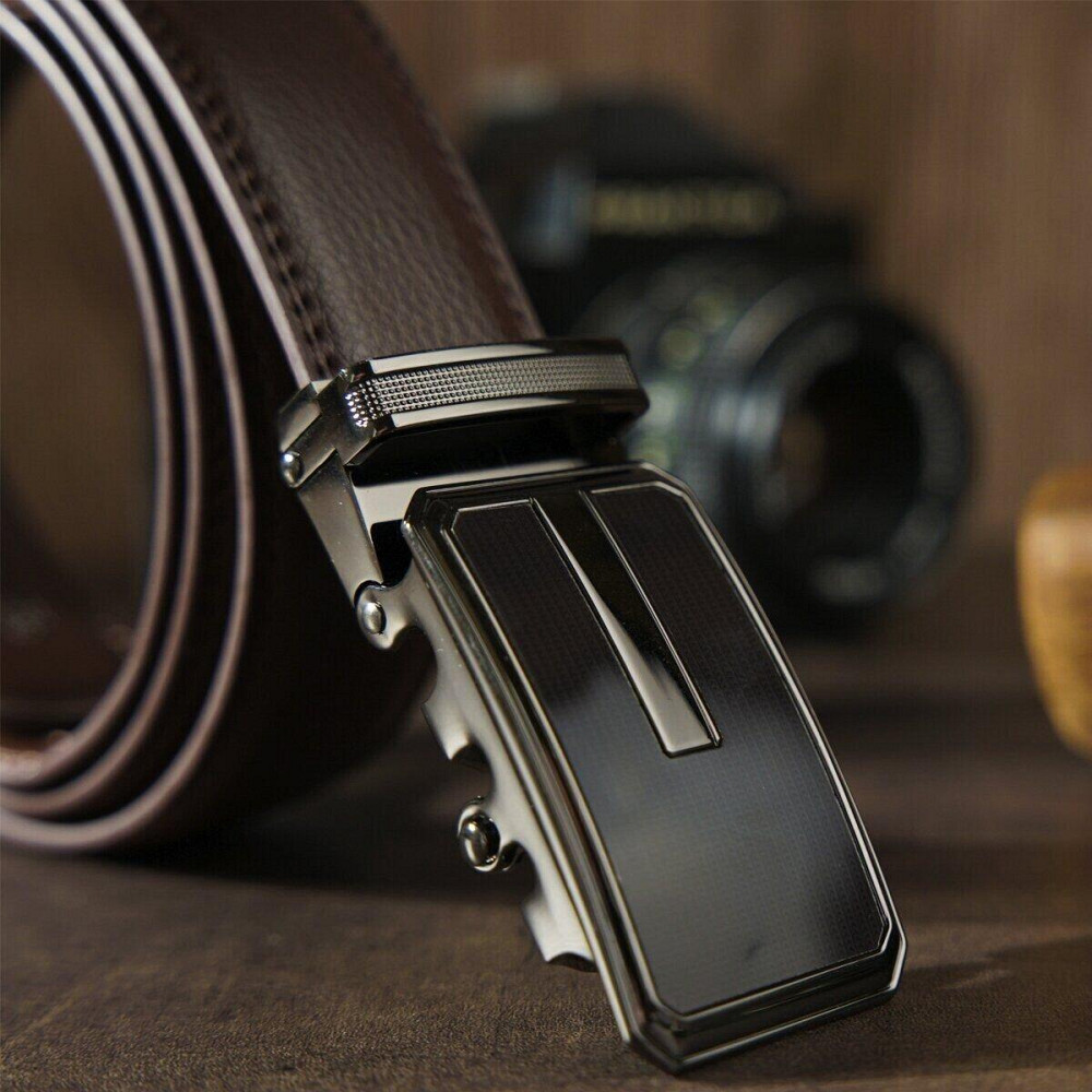 Ремень мужской тонкий c пряжкой автомат и коричневой заливкой Vintage 20308 Коричневый Киев - изображение 8