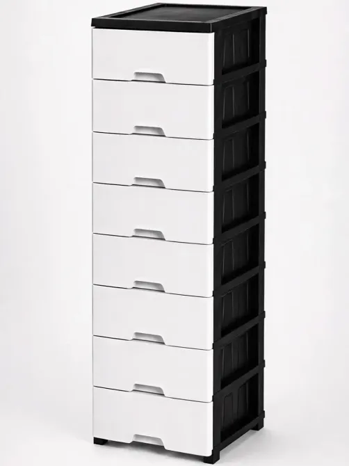 Комод пластиковий "New" 8 ярусів 166*43*34см, R-Plastic, чорно-білий Одеса - фото 1