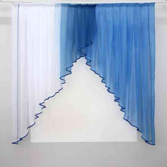 Кухонная занавеска VR-Textil № 023к белый с синим 150х150 см (59-722) Киев