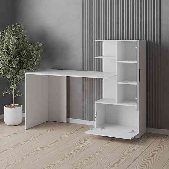 Компьютерный стол VAYS M-52 Антрацит-Белый, с тумбой и полками направо, письменный стол для дома и офиса, ЛДСП, 150×58×122 см Антрацит-Белый Львов