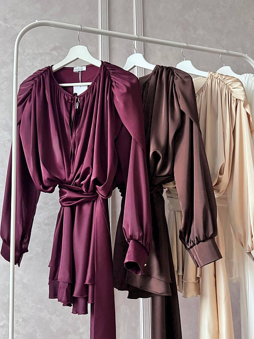 Жіноче легке плаття з об'ємним драпіруванням шовк армані Бургунді Одеса - фото 4