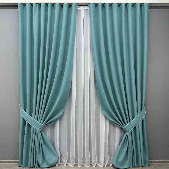 Комплект готовых штор VR-Textil Блэкаут двусторонний ASHEN NIGHT № 1846ш Лазурный 150х290 см 2 шт (33-0886) Киев