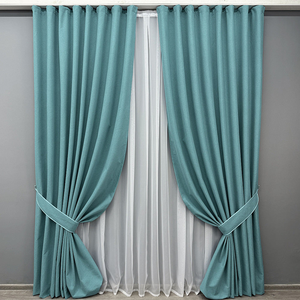 Комплект готовых штор VR-Textil Блэкаут двусторонний ASHEN NIGHT № 1846ш Лазурный 150х290 см 2 шт (33-0886) Киев - изображение 2