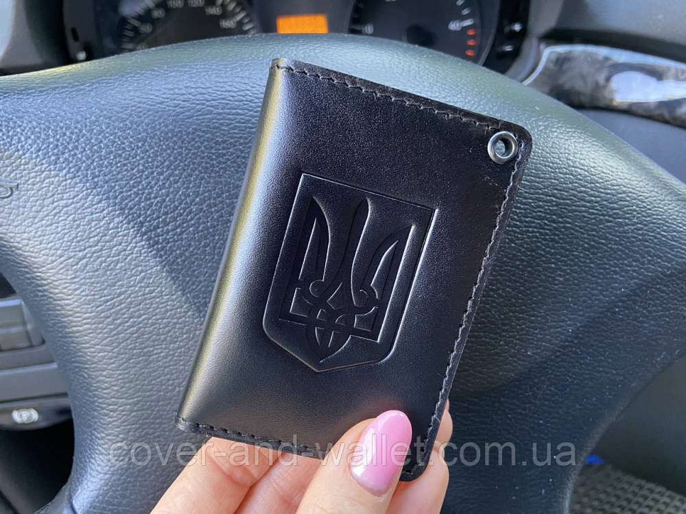 Шкіряна обкладинка для прав або Id паспорта з Гербом України Київ - фото 1
