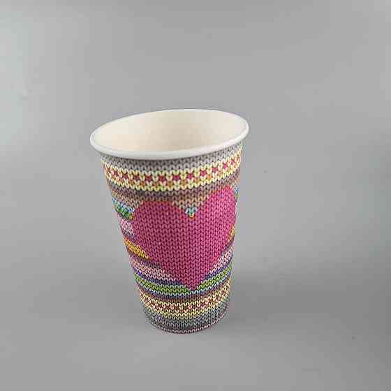 Стаканы бумажные одноразовые 340 мл "СЕРДЦЕ ВЯЗАНОЕ"   (50 шт) Харьков