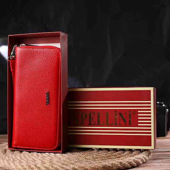 Яскравий гаманець для жінок з натуральної зернистої шкіри CANPELLINI 21615 Червоний Київ