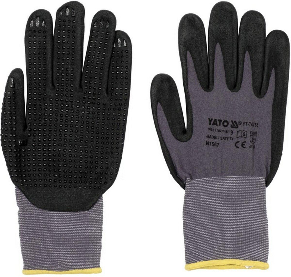 Рукавиці робочі нейлонові YATO покрите спіненим нітрилом з накрапленням, розмір 9, чорнр-сірі [12] Одесса - изображение 2