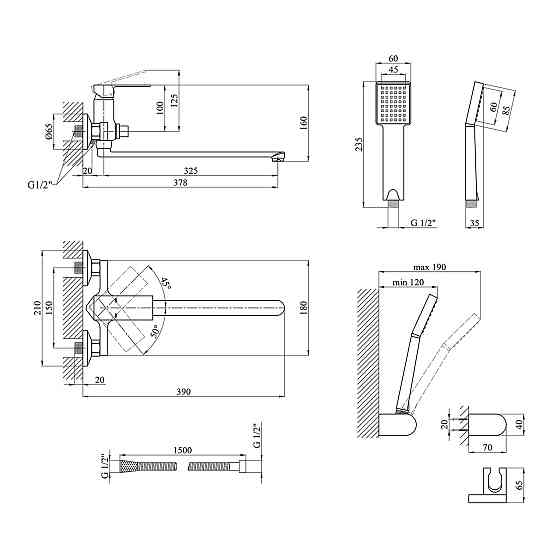 Змішувач для ванни Kroner KRP Harz - C070 з душовим гарнітуром, хром Київ