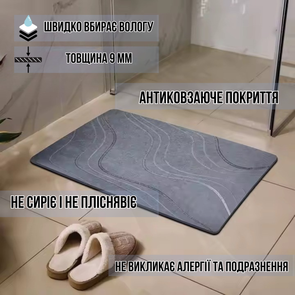 Набор для ванной комнаты и душа коврик для ног,подставка,накладка-коврик на раковину,цвет тёмно-серый Каменец-Подольский - изображение 5