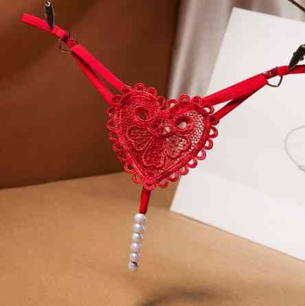 Еротичні стрінги з бусами червоні - розмір універсальний, (на резинці) Київ