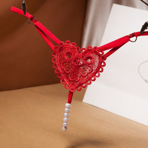 Еротичні стрінги з бусами червоні - розмір універсальний, (на резинці) Київ - фото 1