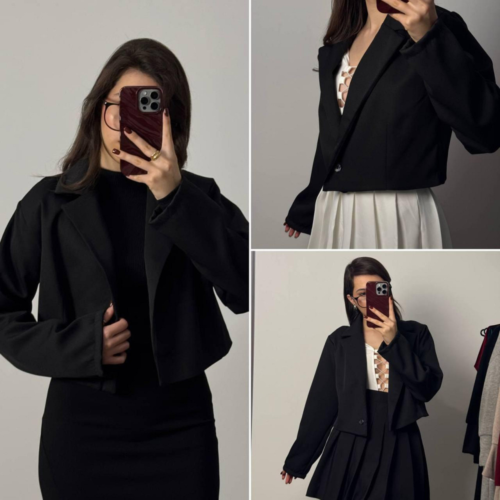 Жіночий базовий укорочений піджак із підкладкою та плічками турецька костюмка 46/48 Одеса - фото 2