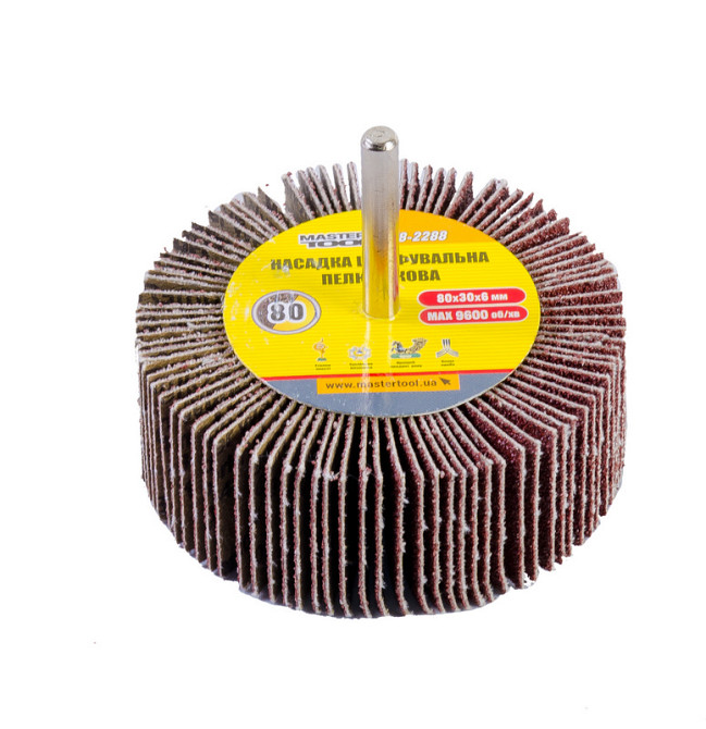 MASTERTOOL Насадка шліфувальна пелюсткова MASTERTOOL зерно 80 80х30 мм зі стрижнем 6 мм 08-2288 Киев - изображение 2